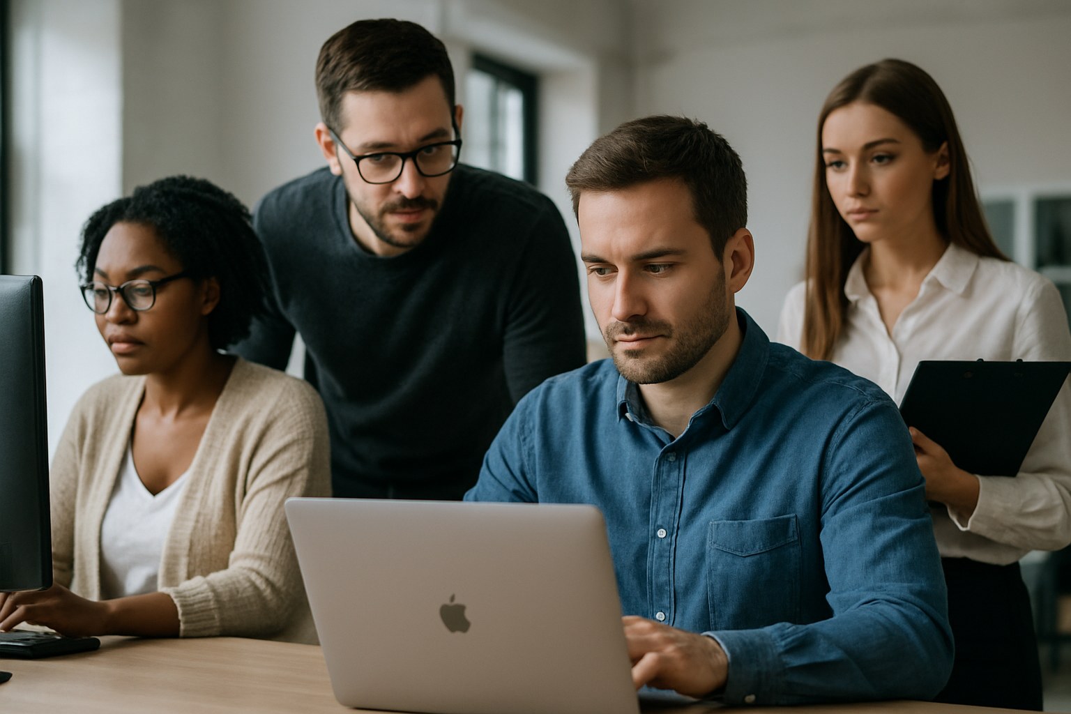 The team reviewing a website task together